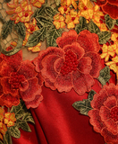 Vintage Red Floral Embroidery Design A-line Lace-up Satin Party Dress Homecoming Dress HZ1024