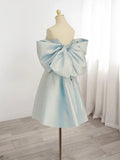 Vintage Light Blue Sweetheart Strapless Bow Design A-line Satin Party Dress Homecoming Dress HZ1024