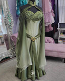 Vintage Strap Green Satin A-Line Prom Dress Evening Dress HZ1024