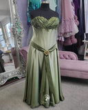 Vintage Strap Green Satin A-Line Prom Dress Evening Dress HZ1024
