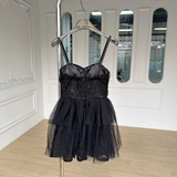 New Fashion Black Design A-line Sleeveless Spaghetti Strap Puffy Dress HZ1024