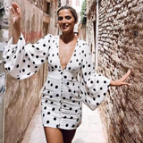 New Fashion V-neck Spot Design A-line Long-sleeved Women Party Dress HZ1024