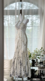 Vintage White Beaded Sparkling Long Chiffon Spaghetti Strap Romantic Ball Gown Evening Dress Prom Dresses HZ1024