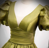 Green V-Neck Long Prom Dresses, A-Line Evening Dresses HZ1024