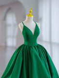 Green Ball Gown Satin Short Prom Dress, Green Satin Evening Dress HZ1024