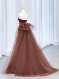 Brown Mermaid Satin Tulle Long Prom Dress, Brown Long Evening Dress HZ1024