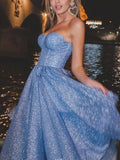 Blue tulle tea length prom dress, blue tulle evening dress HZ1024