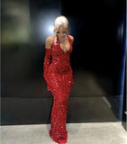 Enchanting Glittering Sequin Beaded Mermaid Halter-neck Prom Dress Party Dress Evening Dress HZ1024