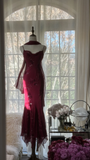 Elegant Burgundy Spaghetti Strap Gorgeous Beaded Sparkling Chiffon Evening Dress Prom Dres HZ1024