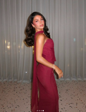 Chic Burgundy Off-the-shoulder Mermaid Floor-length Prom Dress Evening Dress HZ1024