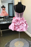 Charming Pink 3D Floral Design A-line Spaghetti Strap Homecoming Dress HZ1024
