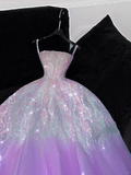 Gorgeous Purple Shiny Sequin Princess Dress Elegant A-Line Floor-length Evening Dress Prom Dresses HZ1024