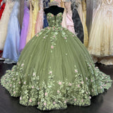 Elegant Sweetheart Green Applique Sweet 16 Quinceanera A-Line Floor-length Prom Dress Birthday Dress Evening Dress Ball Gown HZ1024
