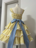 Cute Yellow Floral Lace Hem Design Tiered Party Dress Homecoming Dress HZ1024