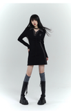 New Fashion Design Sense Short Black Long-sleeved Dress HZ1024