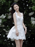 Retro White Appliqued Sleeveless Design A-line Party Dress Homecoming Dresses HZ1024