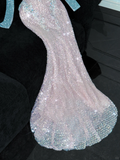 Vintage Shiny Pink Sequined Sweetheart Design Mermaid Prom Dress Evening Dress HZ1024