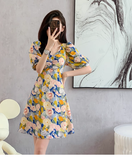 New Fashion Simple Floral Short Sleeves Design V-neck Slim Dress HZ1024