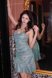 Fashion Mint Green Sparkling Sequin Spaghetti Strap Ruffled Hem Short 16th Birthday Party Dress Homecoming Dress HZ1024