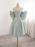 Vintage Light Blue Sweetheart Strapless Bow Design A-line Satin Party Dress Homecoming Dress HZ1024
