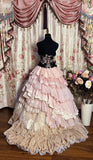 Vintage Pink Lace Strapless Tiered Sweet 16 Quinceanera A-Line Evening Dress Ball Gown HZ1024