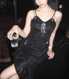 Sparkling Black Sequin Spaghetti Strap Design 16th Birthday Party Dress Homecoming Dress HZ1024