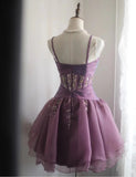 Retro Purple Beading Design A-line Tulle Spaghetti Strap Party Dresses Homecoming Dresses, HZ1024