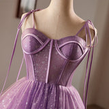Charming Purple Tulle Design A-line Spaghetti Strap Homecoming Dress HZ1024