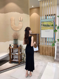 New Fashion Black Sleeveless Elegant Split Spaghetti Strap Dress HZ1024