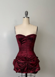 Burgundy Strapless Sheath Satin Lace-up Short Party Dresses Homecoming Dress HZ1024