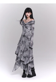 Fashion Butterfly Pattern Gothic Style Bell Sleeve Design Long-sleeved Dress HZ1024