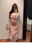 New Stylish Women Pink Butterfly Long Spaghetti Strap Dress HZ1024