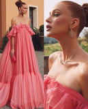Vintage Pink Off-the-shoulder Prom Dress Long Pleated Evening Dress Formal Dress HZ1024