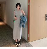 Simple Women Fashion Gray Black Halter Dress HZ1024