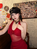 Women Simple Red Sexy Fashion Halter Dress HZ1024