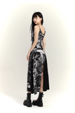Fashion Black & White Ink Artistic Sense Irregular Design Spaghetti Strap Dress HZ1024