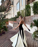 Vintage Black and White A-Line Prom Dress Spaghetti Strap Evening Dress Long Formal Dress HZ1024