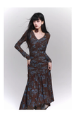 New Fashion Design Floral Pattern Women Long-sleeved Dress HZ1024