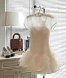 White Applique Design A-line Lace Short-sleeved Party Dress Homecoming Dresses HZ1024