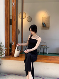 Elegant Fashion Black Sleeveless Spaghetti Strap Dress HZ1024