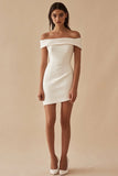 Charming Satin White Off-the shoulder Bodycon Design A-line Homecoming Dress HZ1024