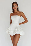 Charming White Irregular Ruffled Hem Design A-line Strapless Homecoming Dress HZ1024