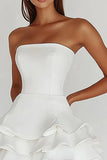 Charming White Irregular Ruffled Hem Design A-line Strapless Homecoming Dress HZ1024
