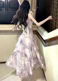 Vintage Lilac Floral Mermaid Spaghetti Strap Evening Dress Long Prom Dress HZ1024