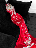 Gorgeous Sparkling Red Beaded Sequined Embroidery Design Elegant Mermaid Prom Dress Evening Dress HZ1024