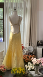 Retro Yellow Shiny Backless Design A-line Elegant Chiffon Evening Dress Prom Dress HZ1024