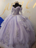 Gorgeous Lilac Sweetheart Applique Off-the-shoulder Sweet 16 Quinceanera A-Line Floor-length Prom Dress Birthday Dress Evening Dress Ball Gown HZ1024