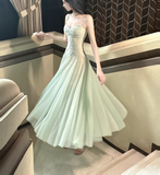 Vintage Sage Green Chiffon Prom Dress A-Line Spaghetti Strap Evening Dress Long Formal Dress HZ1024