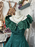 Vintage Dark Green Off-the-shoulder Irregular Hem Design A-Line Applique Prom Dress Evening Dress HZ1024