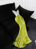 Sparkling Green Sequined Design Elegant Mermaid Prom Dress Evening Dress HZ1024